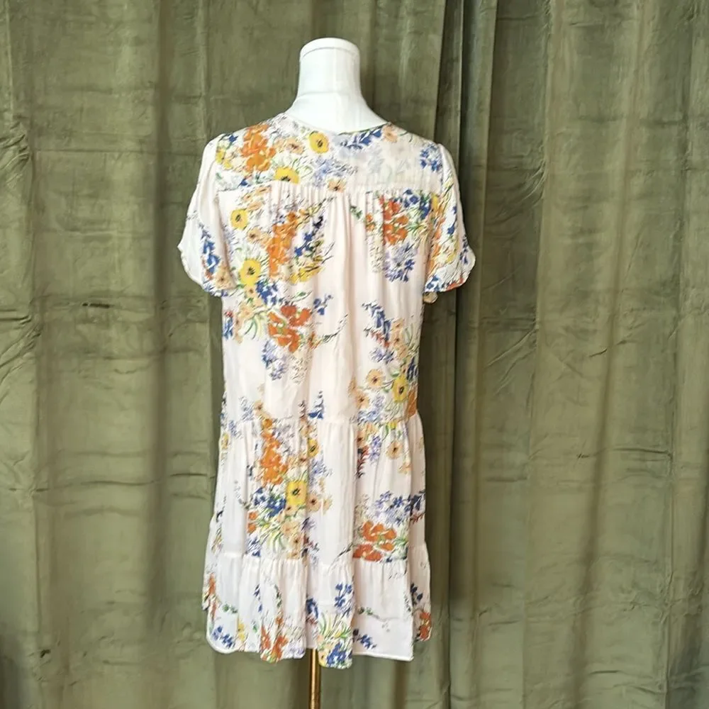 Parker silk/viscose Floral Print Dress with Ruffle Sleeves, S